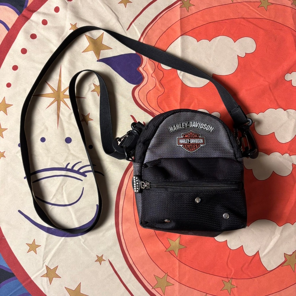 Harley Davidson Crossbody Bag Black Grey Biker Utility Small Motorcycle Logo Zip